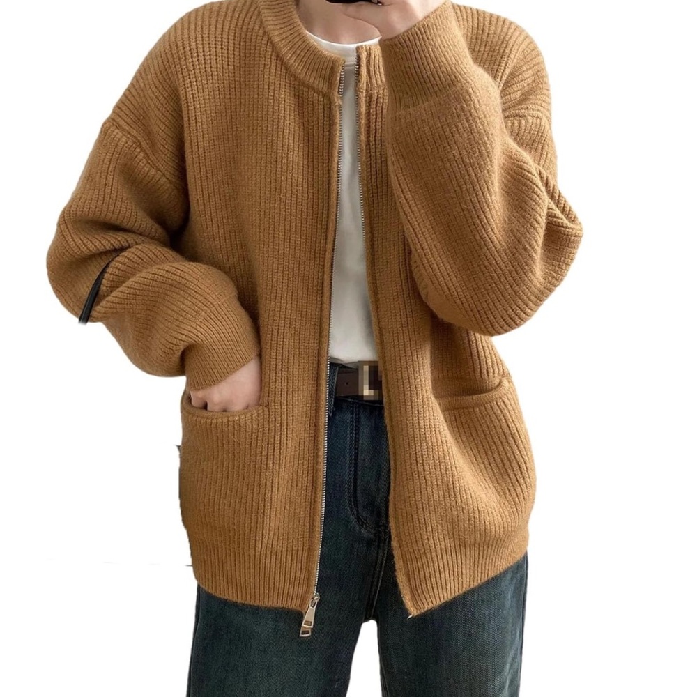 Sweater Jacket Zipper Knitted Cardigan Size Large - Picture 2 of 3